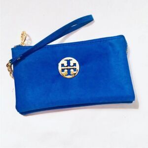 Tory Burch Blue Nylon Wristlet Wallet EXC CONDITION